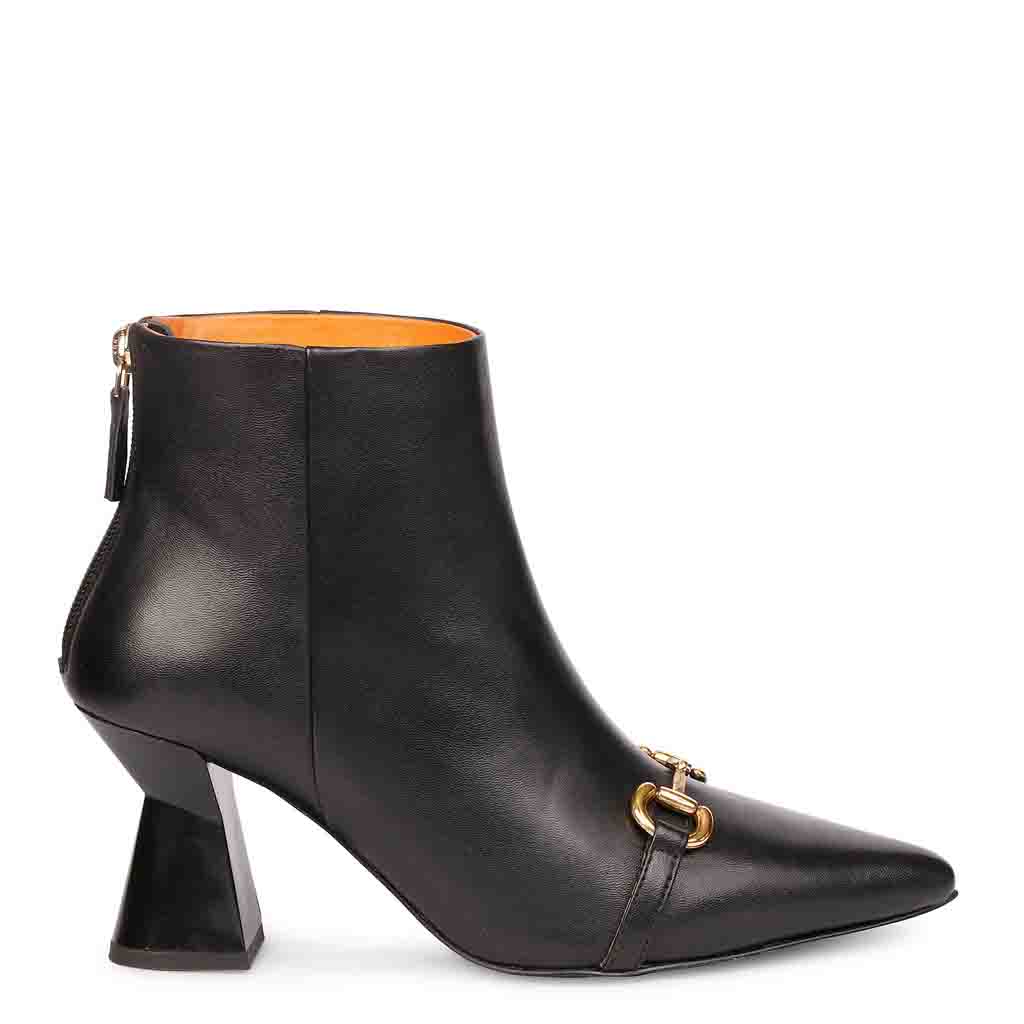 Saint Ashley Black Leather Gold Horsebit Décor Back Zip Boots – SaintG India