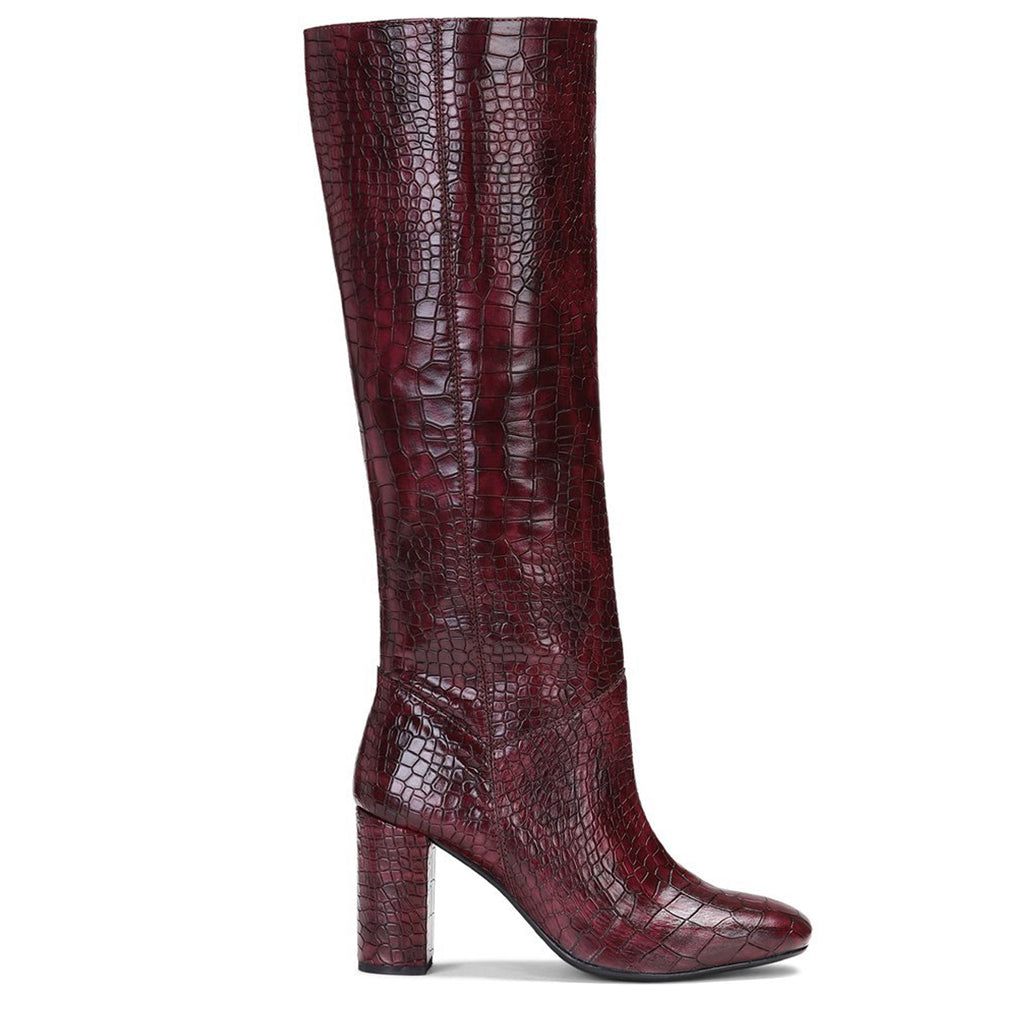 Burgundy leather cheap knee boots