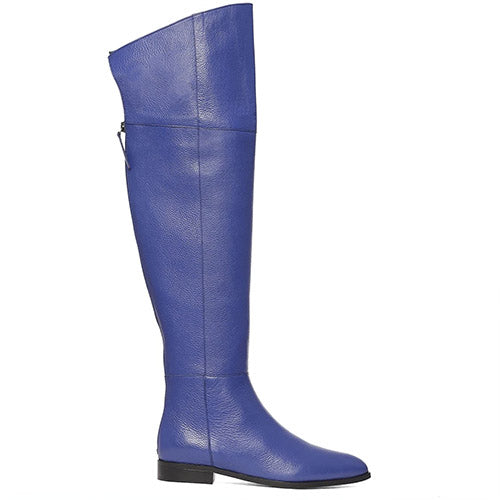 Blue leather hot sale thigh high boots