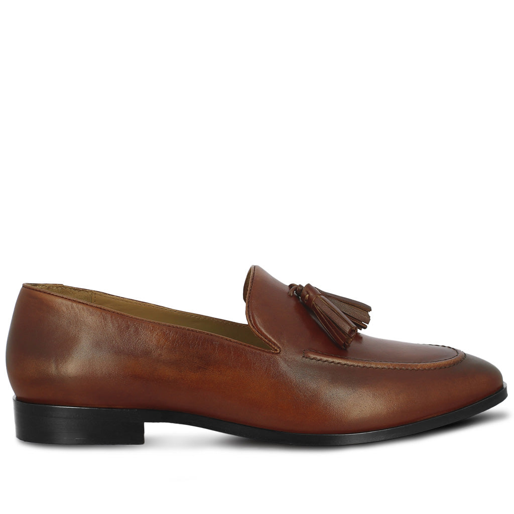 Tan leather sale tassel loafers mens