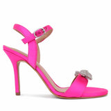 Saint Hayden Crystal Bow Hot Pink Leather-Satin Stilettos