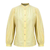 Saint Kaeloryn Womens Yellow Stripe Print On Cotton Poplin Shirt