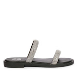 ViviBlu Black Leather Flat Sandals Embellished With Silver Straps