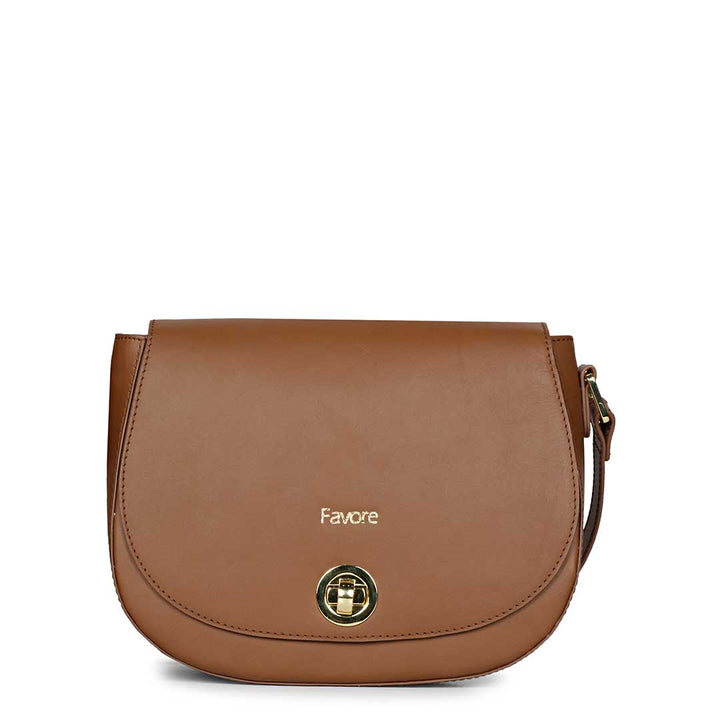 Favore Women Tan Leather Saddle Bags