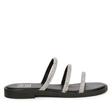 ViviBlu Black Leather Flat Sandals Embellished With White Straps