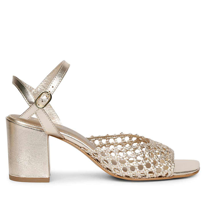 Saint Felicia Platin Woven Leather Block Heels