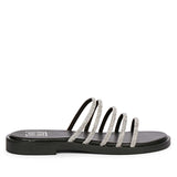 ViviBlu Black Leather Flat Sandals Embellished With Silver Straps