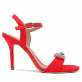 Saint Hayden Crystal Bow Red Satin-Leather Stilettos