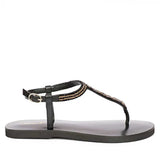 Saint Abigail Black Leather Flat Sandals