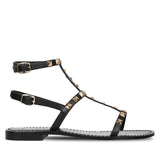 Saint Miriam Black Leather Flat Sandals