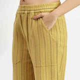 Saint Sariah Womens Yellow Cotton Yarn Dyed Slub Trouser