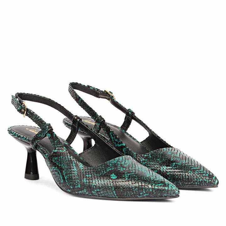 Saint Josie Green Snake Print Leather Pumps