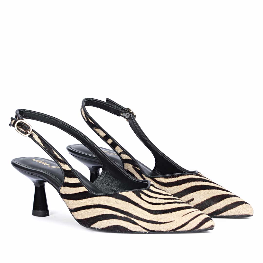 Saint Sloane Black & White Pony Zebra Print Leather Pumps