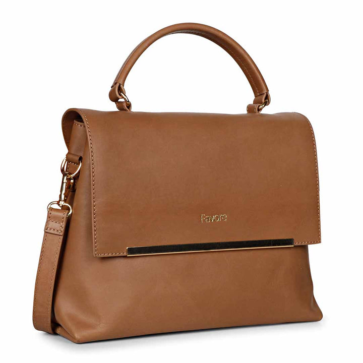 Favore Women Tan Leather Satchel Bags