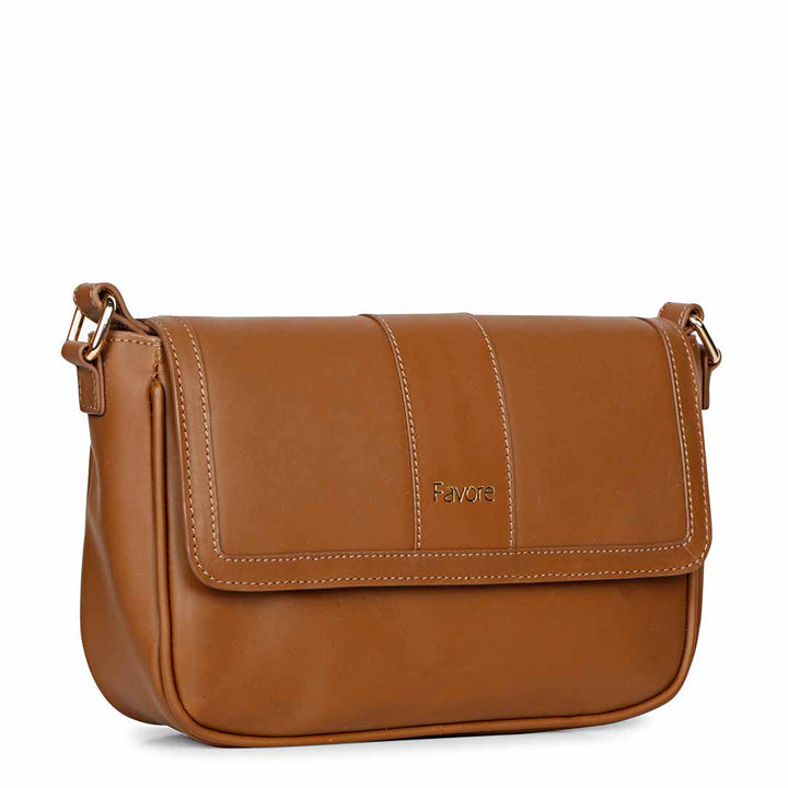 Favore Women Tan Leather Sling Bags