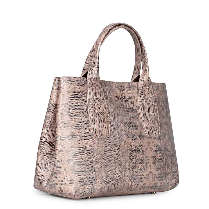 Favore Snake Print Peach Leather Satchel Bags