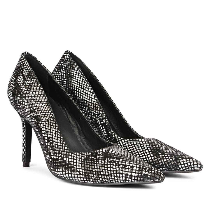 Saint Mirella Snake Print Black Leather Pumps