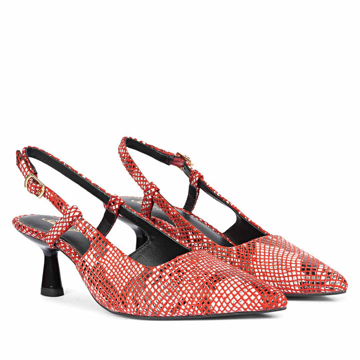 Saint Josie Red Snake Print Leather Pumps