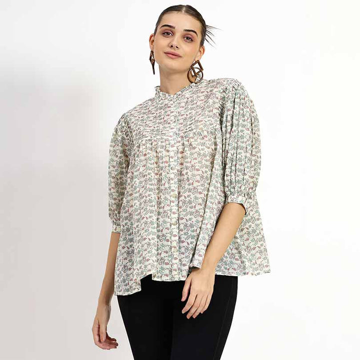 Saint Raelynn Womens Ivory Printed Cotton Top