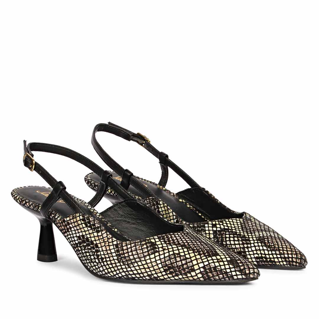 Saint Quinn Choco Black Snake Print Leather Pumps