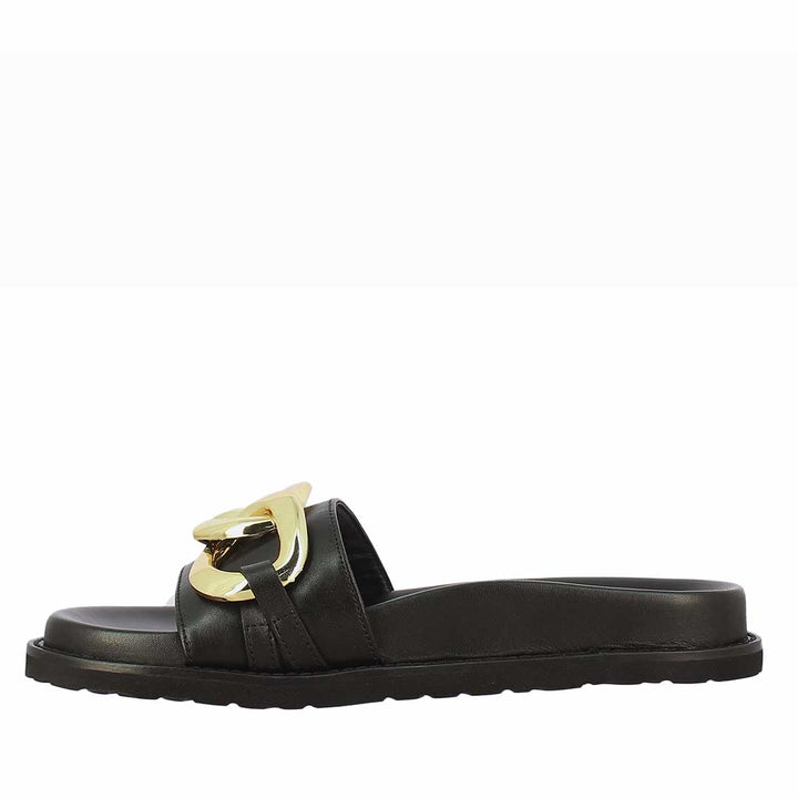 Saint Kiera Black Leather Flat Slides