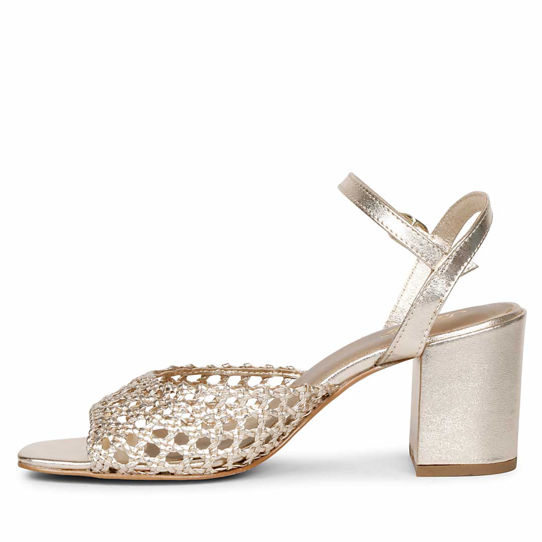 Saint Felicia Platin Woven Leather Block Heels