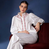 Saint Erin Womens White Solid Cotton Poplin Top and Trouser Set