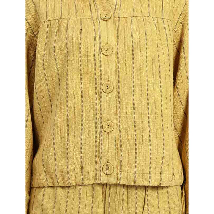 Saint Harlee Womens Yellow Solid Cotton Yarn Dyed Slub Shirt