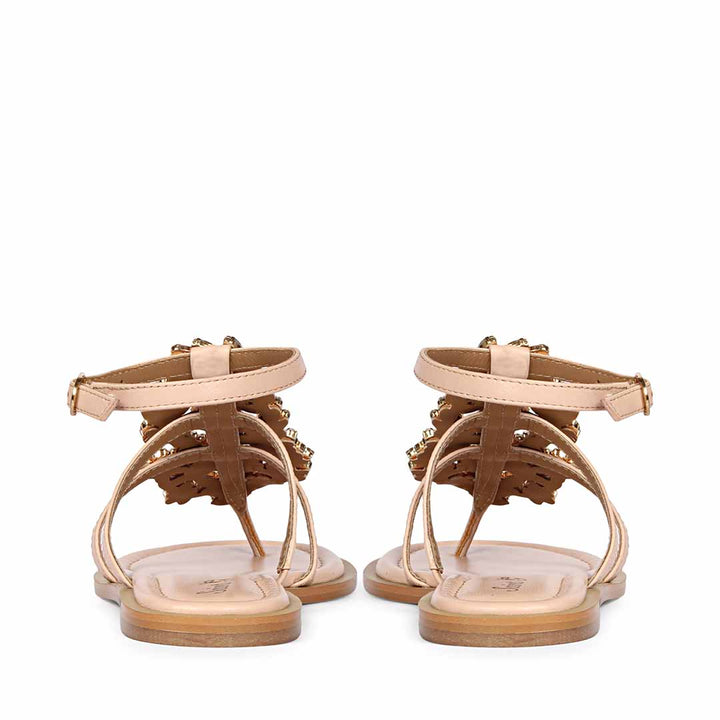 Saint Jenna Silver Stone Adorned Pink Leather Flat Sandals