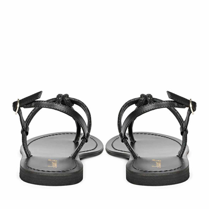 Saint Elsie Crystal Cord Black Leather Flat Sandals