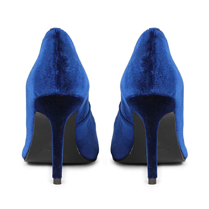 Saint Wren Crystal Buckle Blue Velvet High Heel Pumps