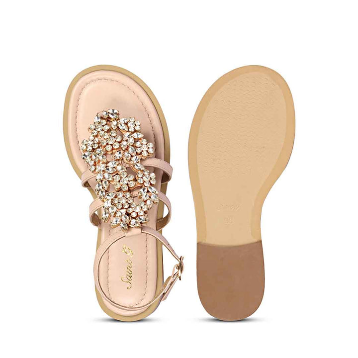 Saint Jenna Silver Stone Adorned Pink Leather Flat Sandals