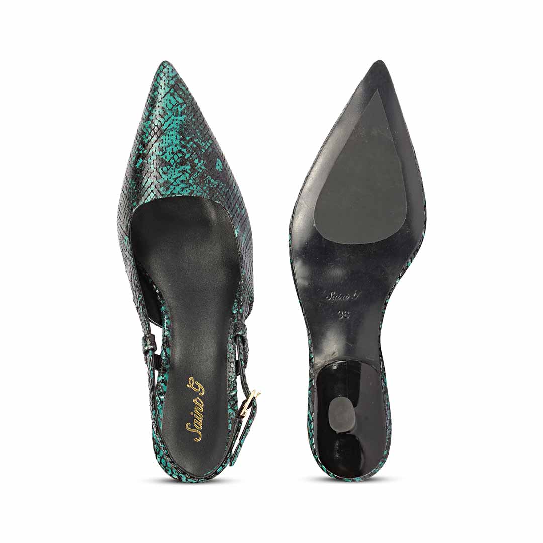 Saint Josie Green Snake Print Leather Pumps