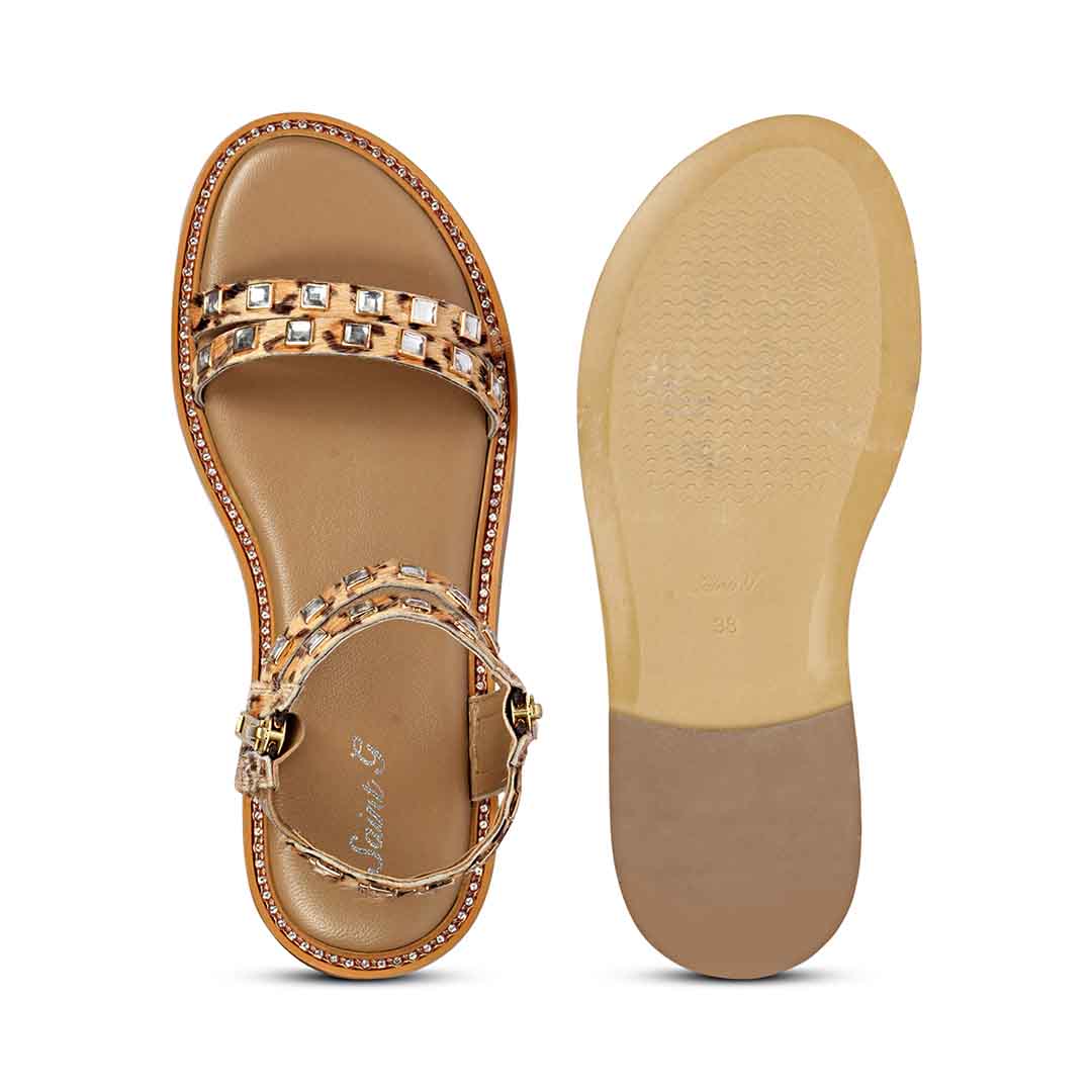 Saint Mia Beige Leather Flat Sandals
