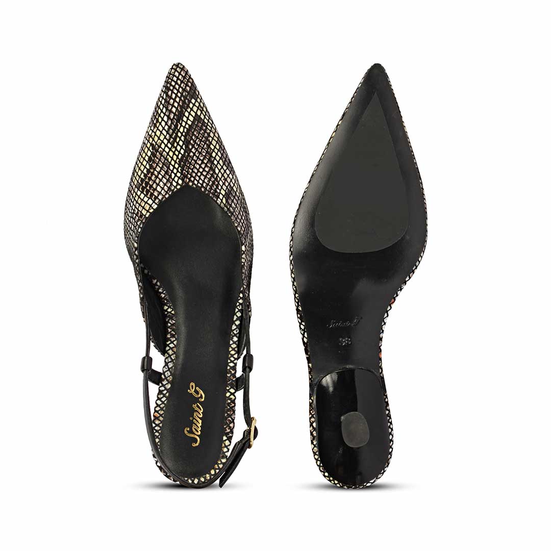 Saint Quinn Choco Black Snake Print Leather Pumps