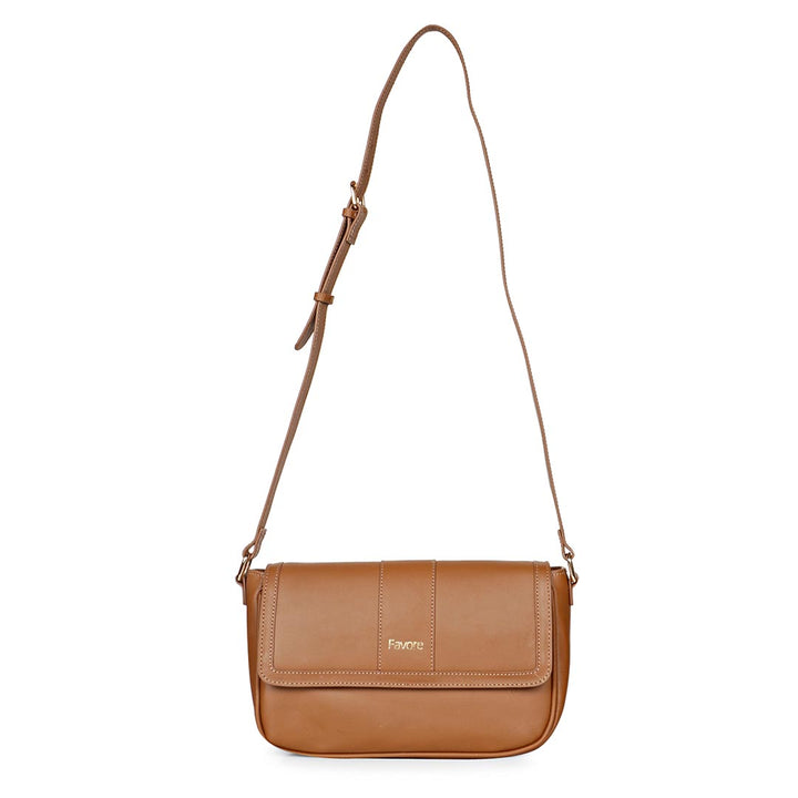 Favore Women Tan Leather Sling Bags