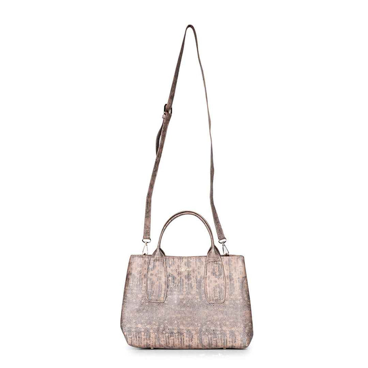 Favore Snake Print Peach Leather Satchel Bags