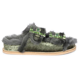 Saint Gemma Crystal Buckle Pastel Green Fur Snug Sandals