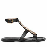 Saint Genesis Golden Chain Decor Black Leather Sandals