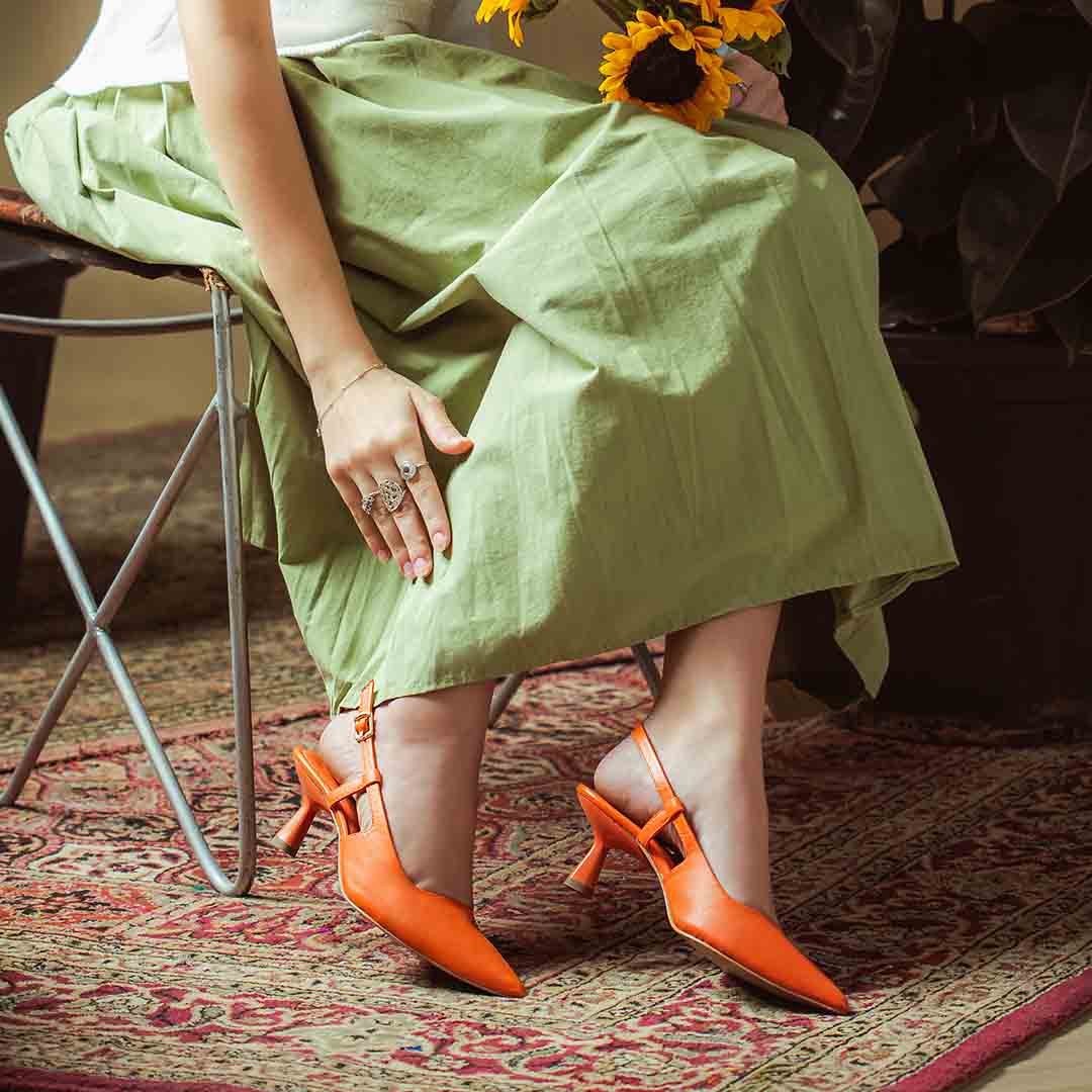 Saint Josie Orange Leather Pumps