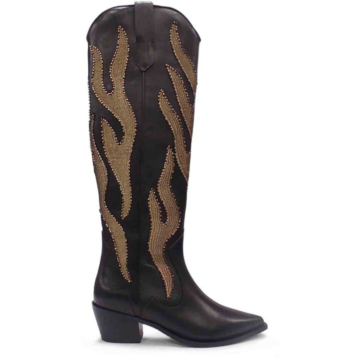 Saint Tiziana Hand Embroidered Brown Leather Cow Boy Boots