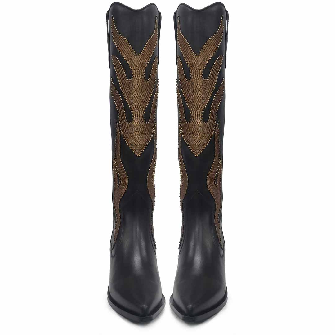 Saint Tiziana Hand Embroidered Brown Leather Cow Boy Boots