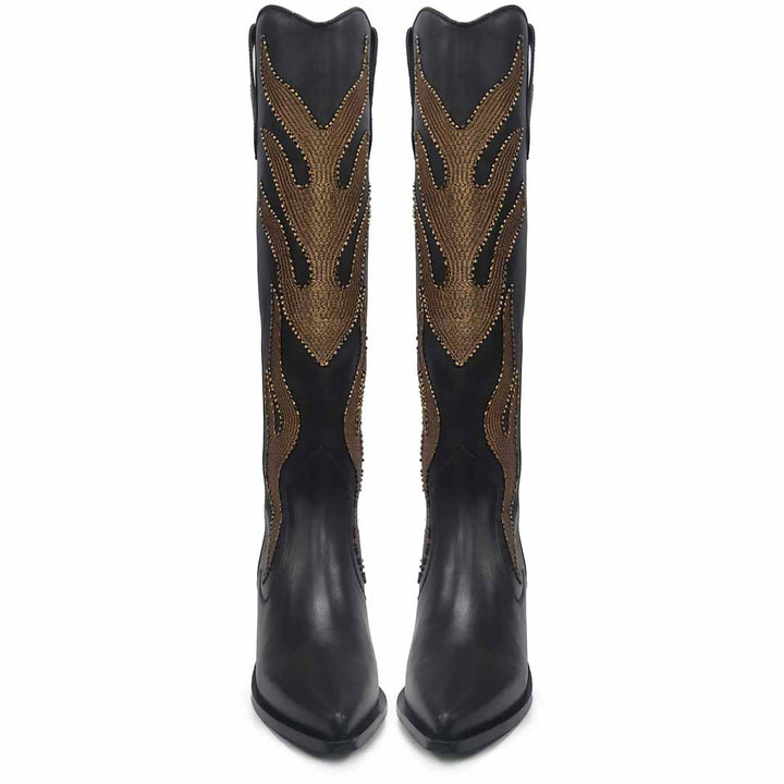 Saint Tiziana Hand Embroidered Brown Leather Cow Boy Boots