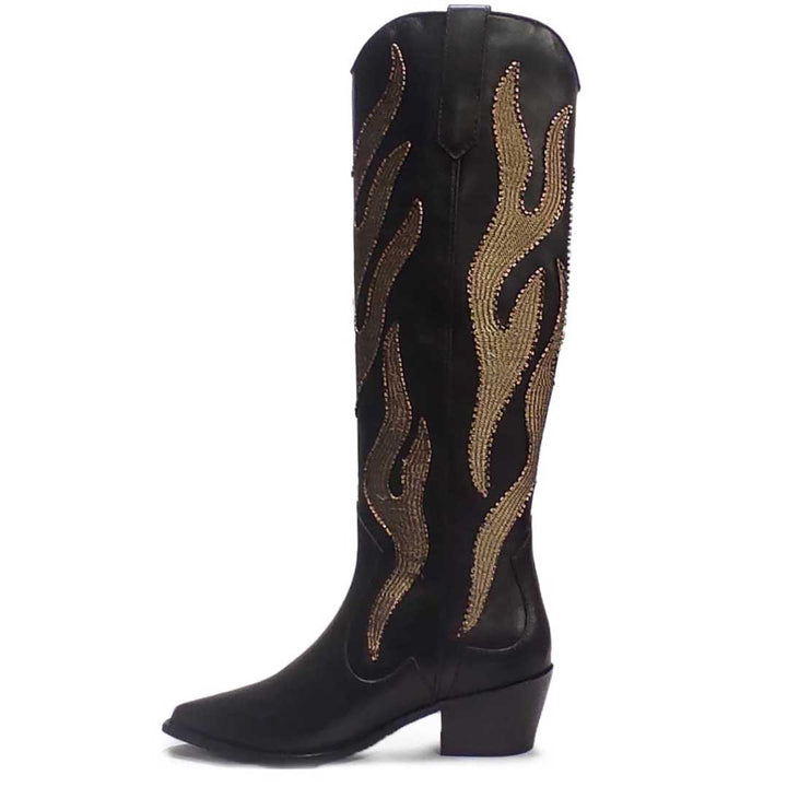 Saint Tiziana Hand Embroidered Brown Leather Cow Boy Boots