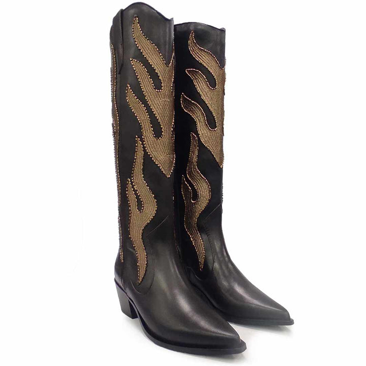 Saint Tiziana Hand Embroidered Brown Leather Cow Boy Boots