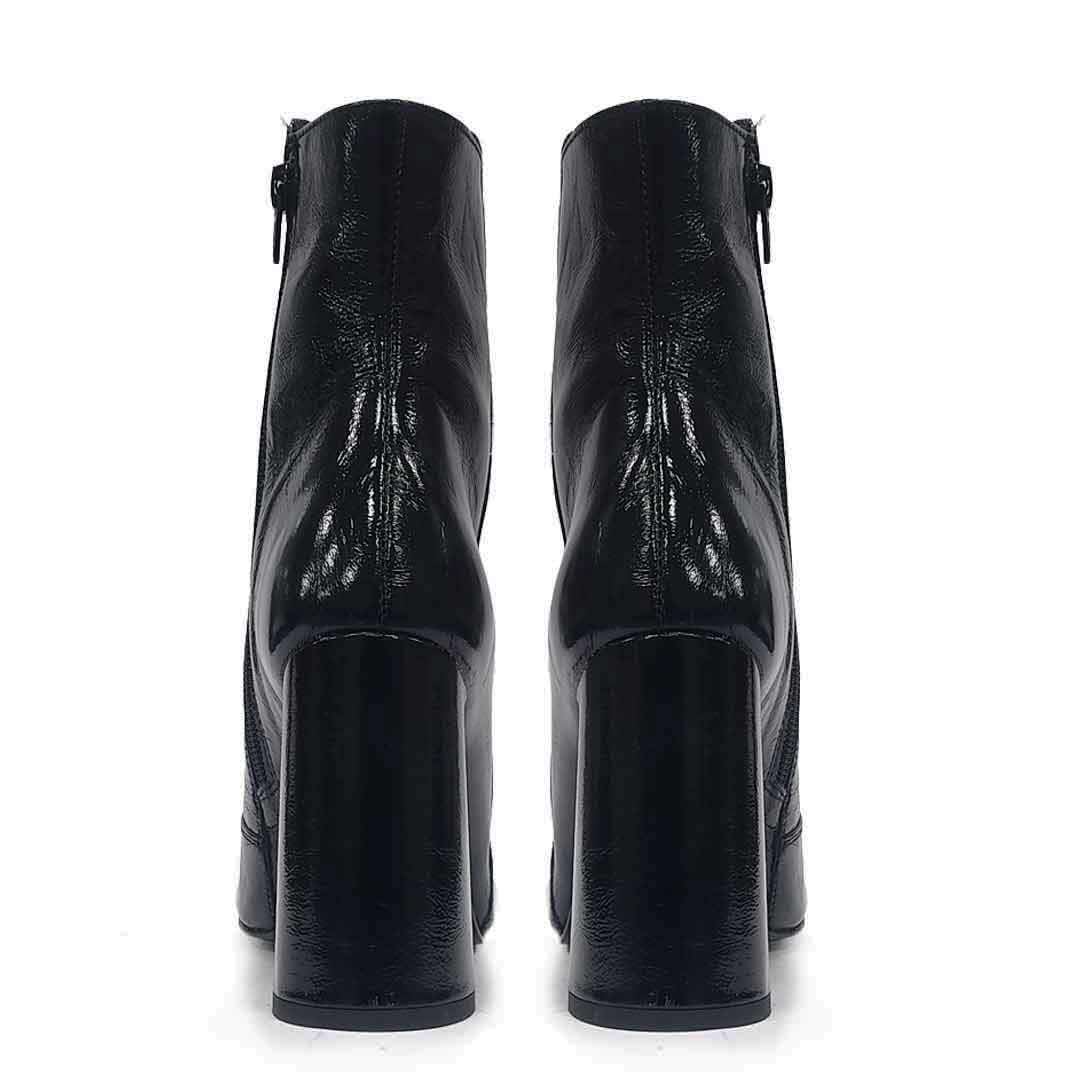 Saint Maura Black Crinkle Patent Leather High Ankle Boots