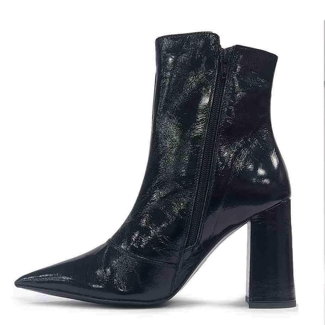 Saint Maura Black Crinkle Patent Leather High Ankle Boots