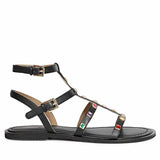 Saint Melina Multi Stone Studded Black Leather Sandals