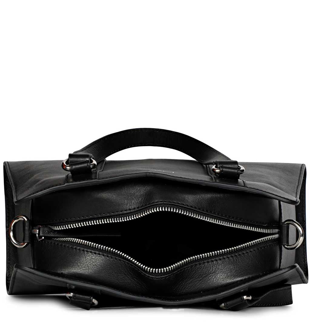 Favore Black Leather Women Satchel Bags