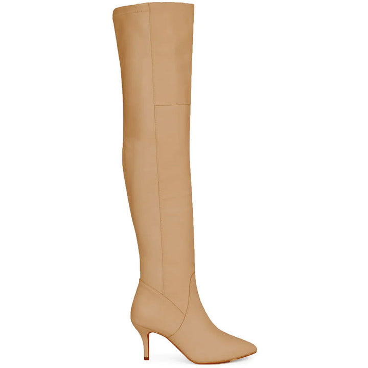 Saint Brigitte Beige Stretch Napa Thigh High Boots